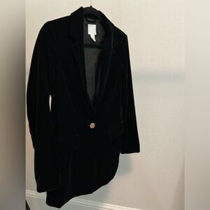 H&M Black Velvet Blazer with Gold Button